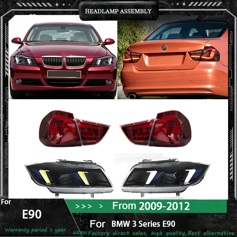 LED Headlights+Taillight For BMW E90 3 series 2009-2012 Dual Led Daytime Running Lights High Beam Head Lamp Modified Part