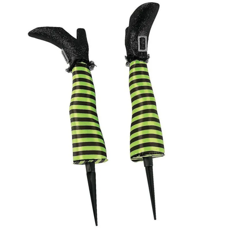 2PCS Halloween Evil Witch Legs Decorations Upside Down Wicked Wizard Feet With Boot Stake Yard Lawn Garden Halloween Decor Props