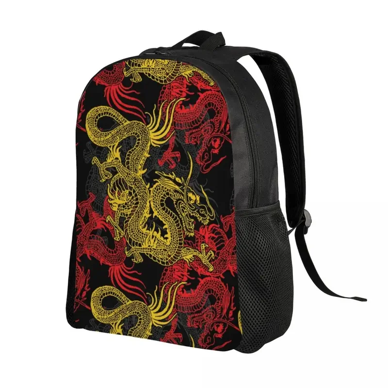 Mochila de viaje con patrón de dragón chino dorado para hombres y mujeres, bolsa de libros para computadora escolar, bolsas de día orientales míticas para estudiantes universitarios