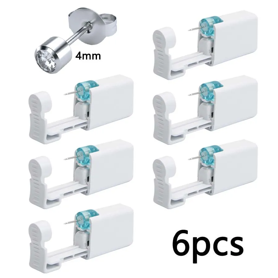 Disposable Ear Piercing Gun Kit with 4mm White Diamond Earrings