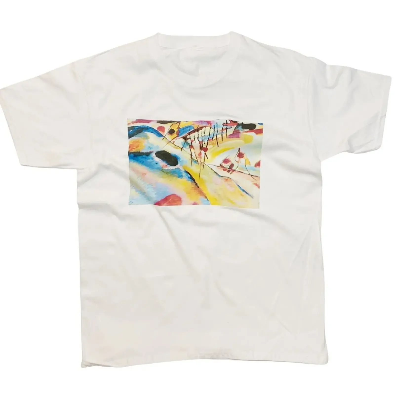 Kandinsky Abstraktes Landschafts-T-Shirt Vintage-Kunst-Top Vintage-Washed Herren-Freizeit-Top für den Alltag Leicht bequem
