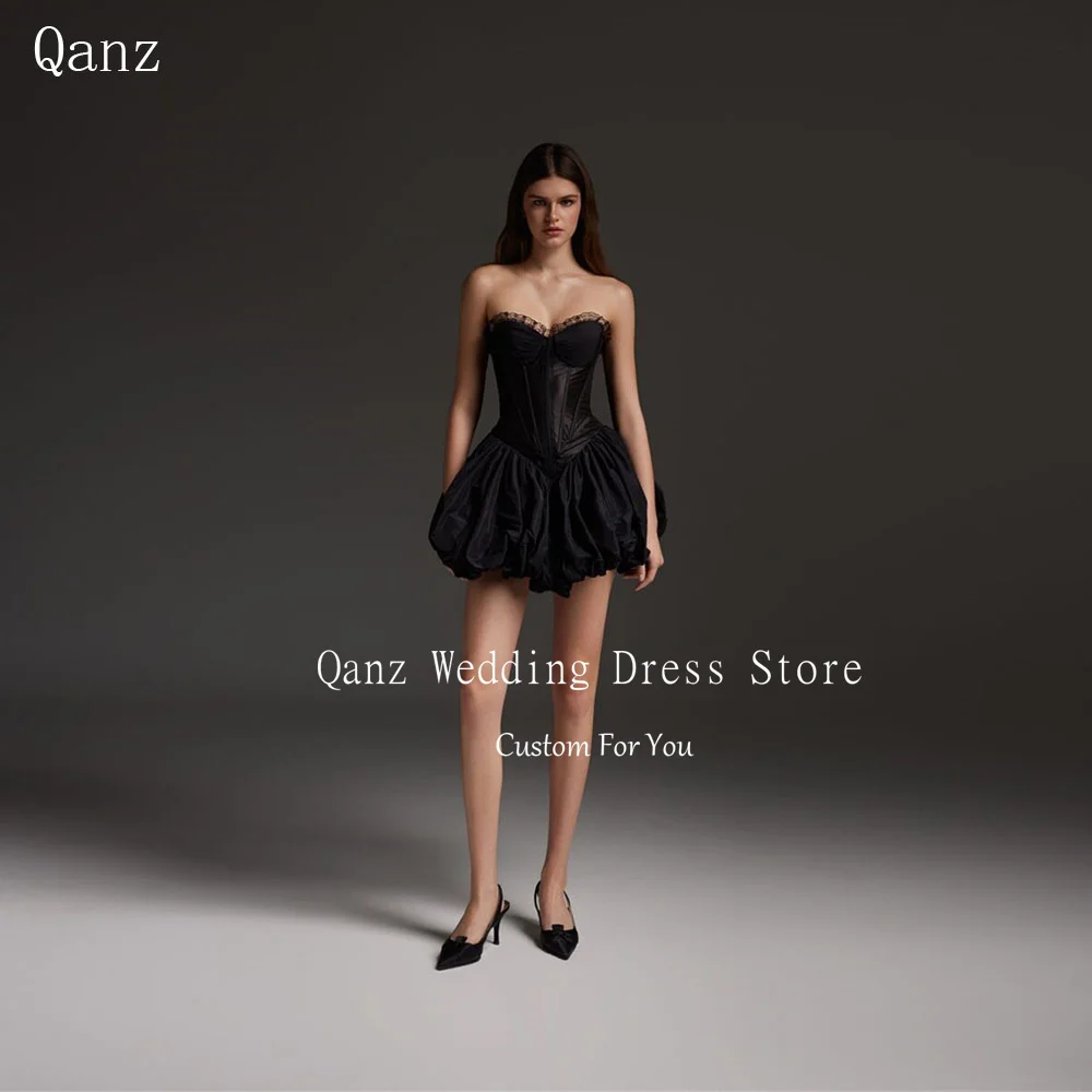

Qanz Black Taffeta Mini Prom Dress Sexy Backless Birthday Party Gowns Corset платье на выпускной Customized