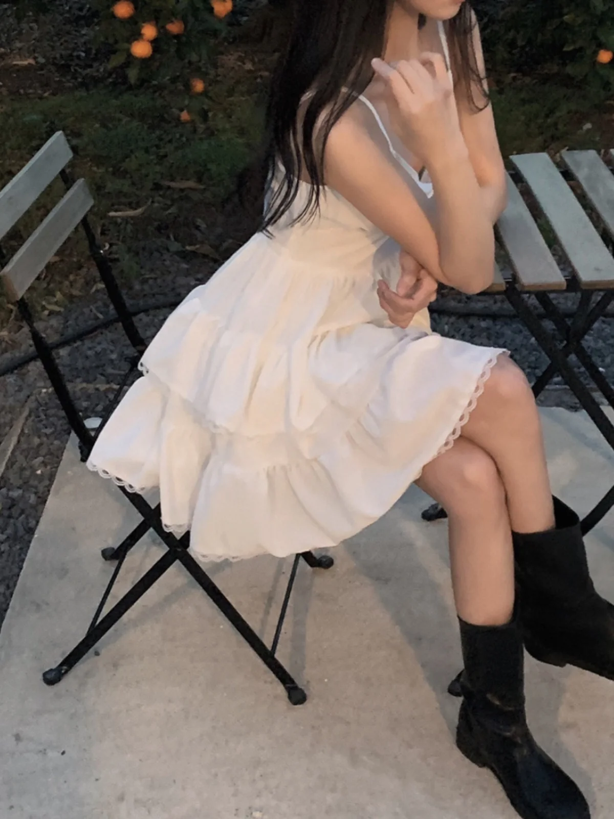 Vestido Branco Estilo Coreano com Mangas Sino, Vestido de Verão para Mulheres, Saia Alta com Camadas, Traje Doce de Escolar