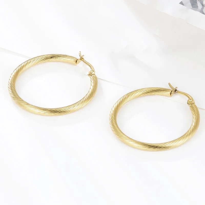 Simple Design Stainless Steel Round Cable Wire Hoop Earring For Women Beautiful Silver Color Gold Color Jewellery Bijoux Fem