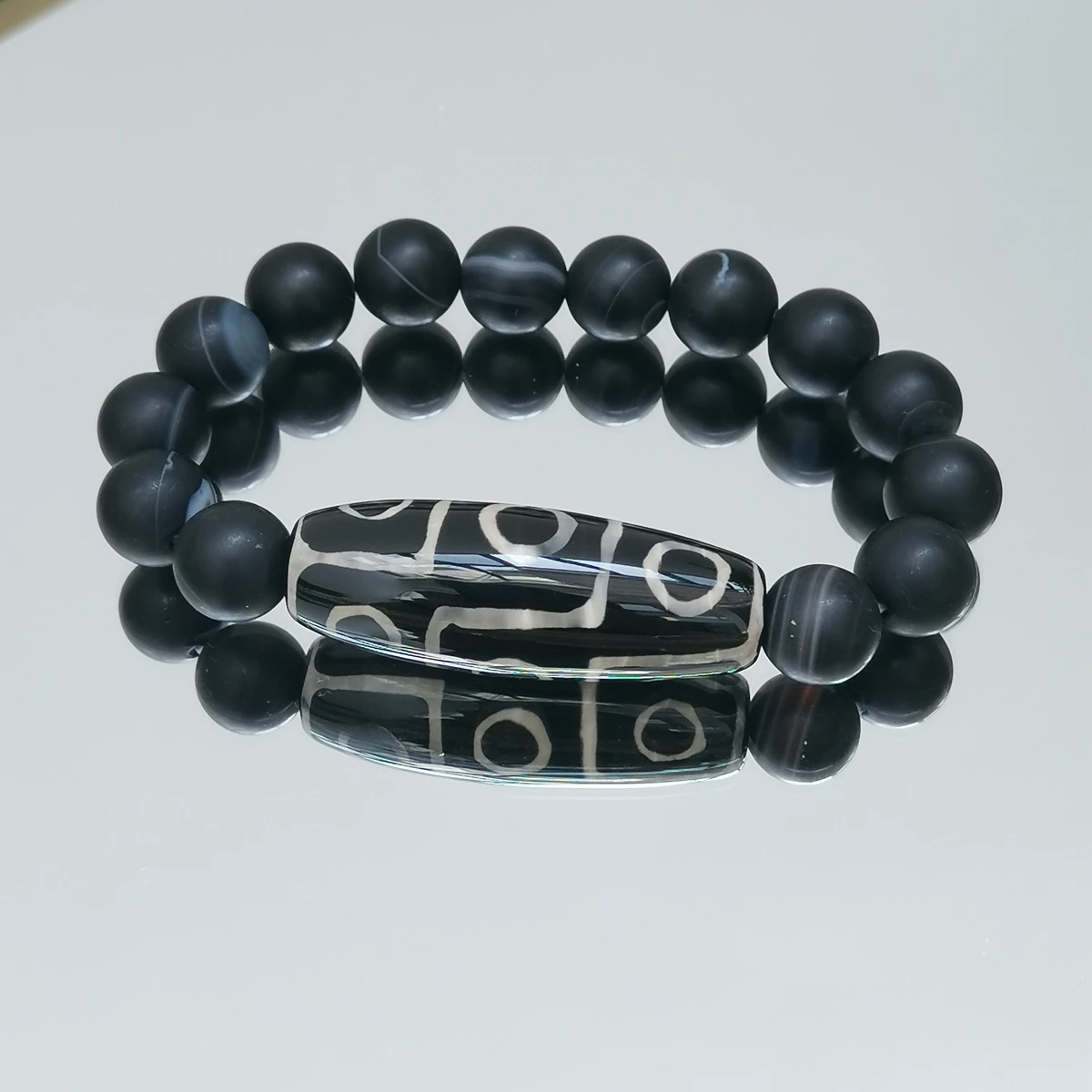 Lii Ji Real Stone Black Bracelet  Agate DZI Bracelet for Protact 17-18cm Women Men Bracelet