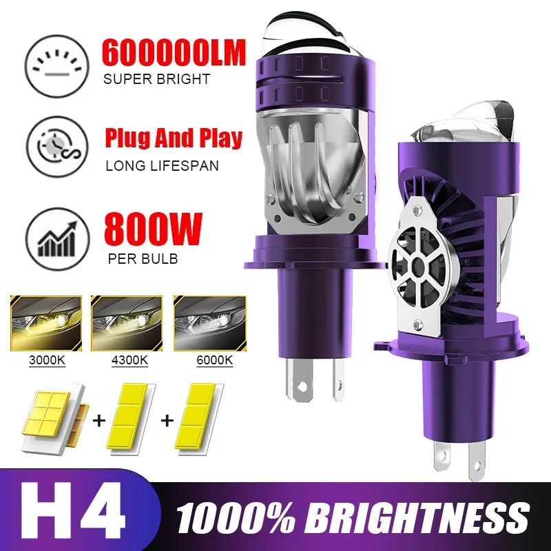 

Dualvision 800W H4 LED CANBUS Мини-проекторные линзы 600000LM Лампы для фар 5570 CSP Чипы 3000K 4300K 6000K Турболампы 12 В 24 В