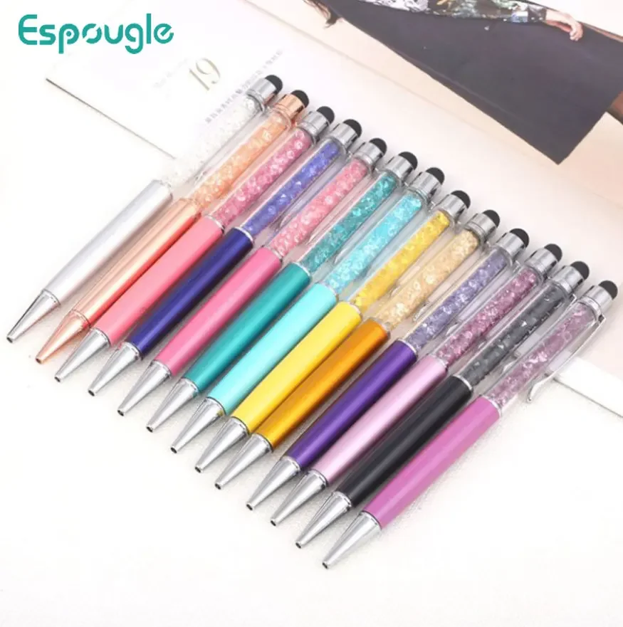 20pcs Universal Touch Screen Stylus Ballpoint Pen 2 In 1 Crystal Pens For iPhone iPad Samsung Smartphones PC Tablet