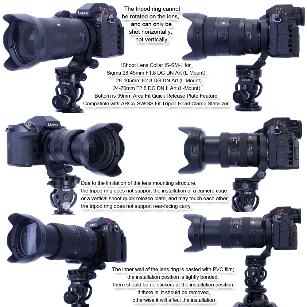 support-d'anneau-de-montage-de-trepied-de-collier-d'objectif-ishoot-pour-sigma-28-45mm-f18-dg-dn-art-monture-en-l-avec-plaque-de-degagement-rapide-arca-swiss