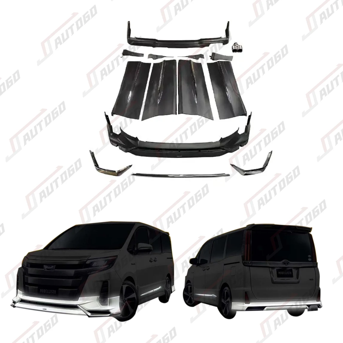 Modellista Convert Modify Kit for Toyota Noah ZRR 80 SI Series 2016 2017 2018 2019 2020 2021 Front Lip Rear Lip With Chrome bar