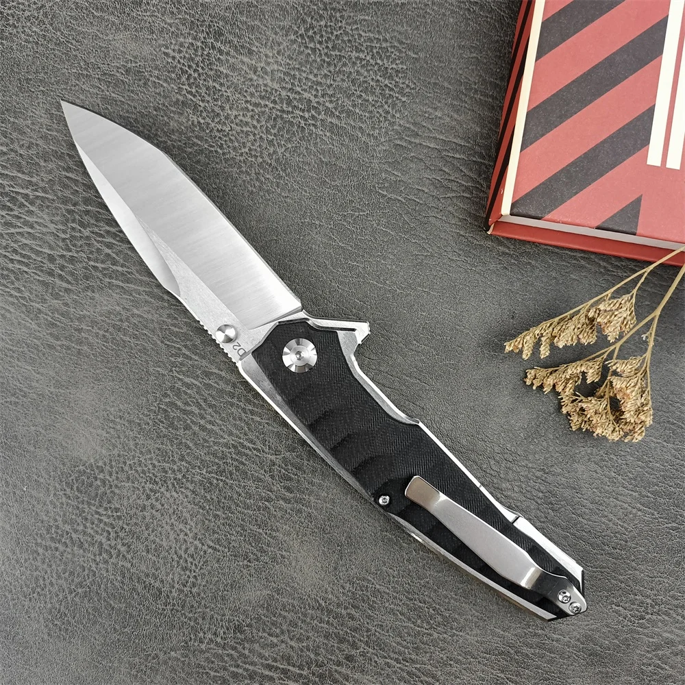 Outdoor Pocket Bearing D2 Steel Blade Flipper Folding Knife Black G10 Handles Tactical Survival Knives Camping Hunting EDC Tool