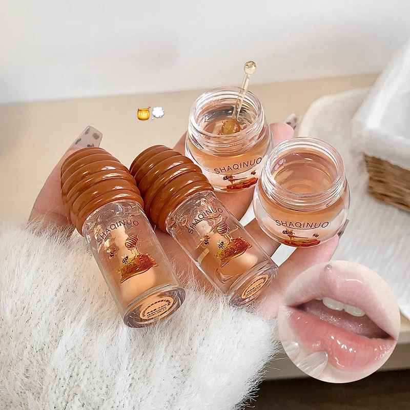 허니 자 립 오일 허니 립 케어 세트, 보습 립 오일 & 각질 제거 밤, 건조한 입술을 위한 영양 트리트먼트, 립 라인 키트