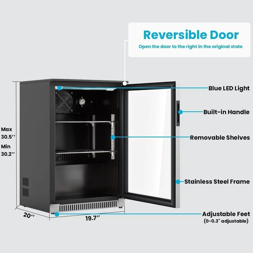 Refrigerador de bebidas integrado de 20 pulgadas de ancho con puerta frontal de vidrio transparente