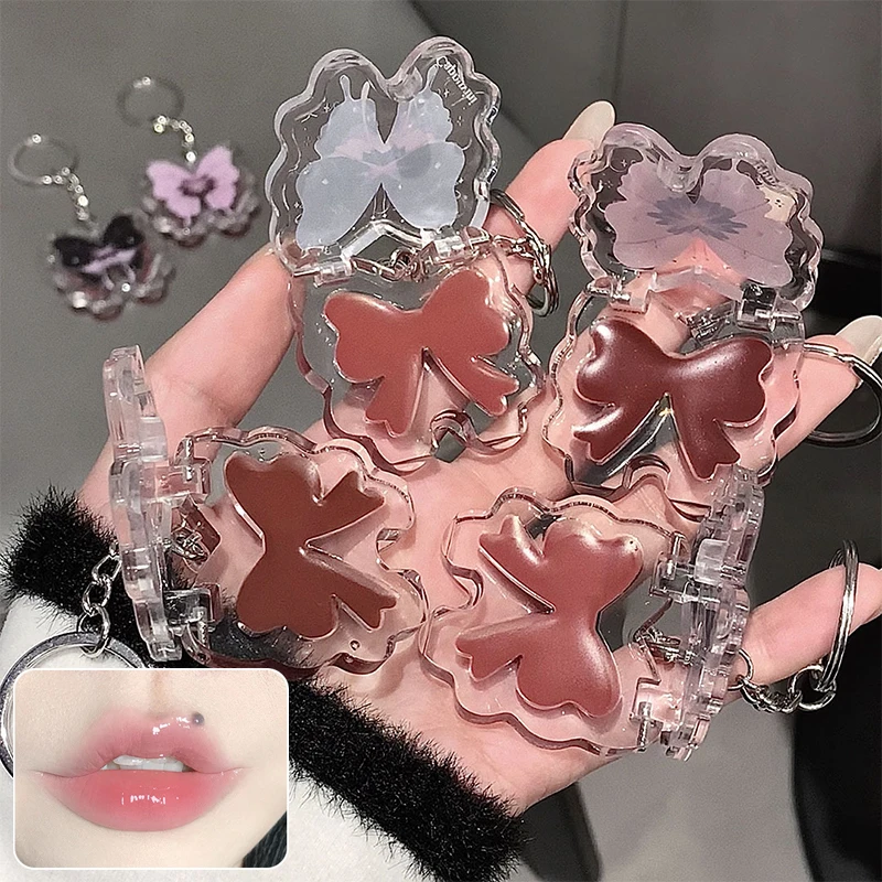 Cappuvini Jelly Solid Lip Gloss z lusterkiem w kształcie motyla, nawilżająca pomadka w odcieniach czerwieni, brązu i nude do naturalnego codziennego makijażu ust.