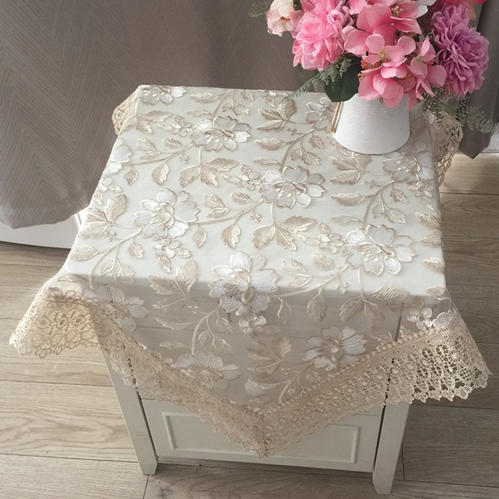 Vintage Lace Tablecloth with Floral Embroidery and Crochet Macrame Detail for Banquets Parties and Picnic Settings