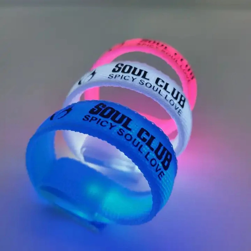 DDJOY Custom Printing ID LED Wrist Band for Night Club , Glowing Light UP in the Dark Wristbands for Events