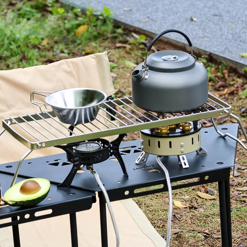 Camping Stove Holder Stainless Steel Folding Campfire Grill Outdoor Picnic BBQ Barbecue Rack Set Pot Holder Baking Tray Holder