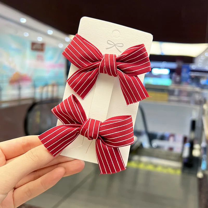 New Korean style printed bow hairpin fabric red bow hairpin