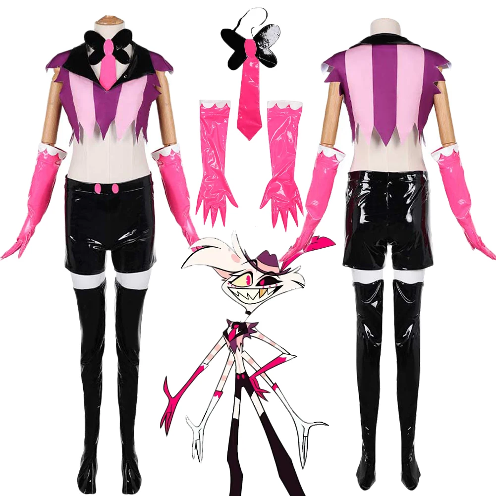 

Hell Inn Hotel Angel Dust Косплей Костюм Топ Брюки Галстук-Бабочка Комплект Одежды Женская Маскировка Хэллоуин Одежда Униформа Карнавальная Вечеринка