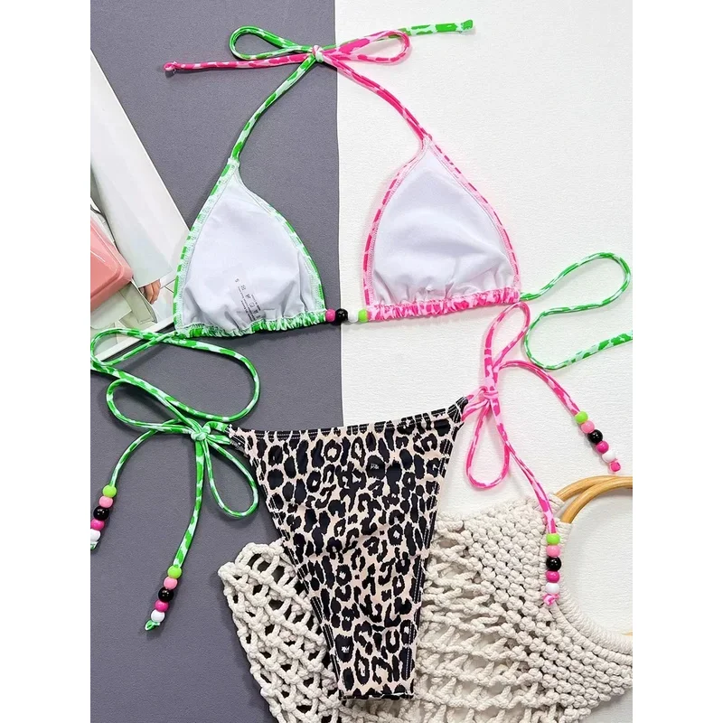 Leopard Splicing Halter Bikini Women Swimwear Female Swimsuit Two-pieces Bikini Set High Cut Bather Bathing Suit Swim Beachwear