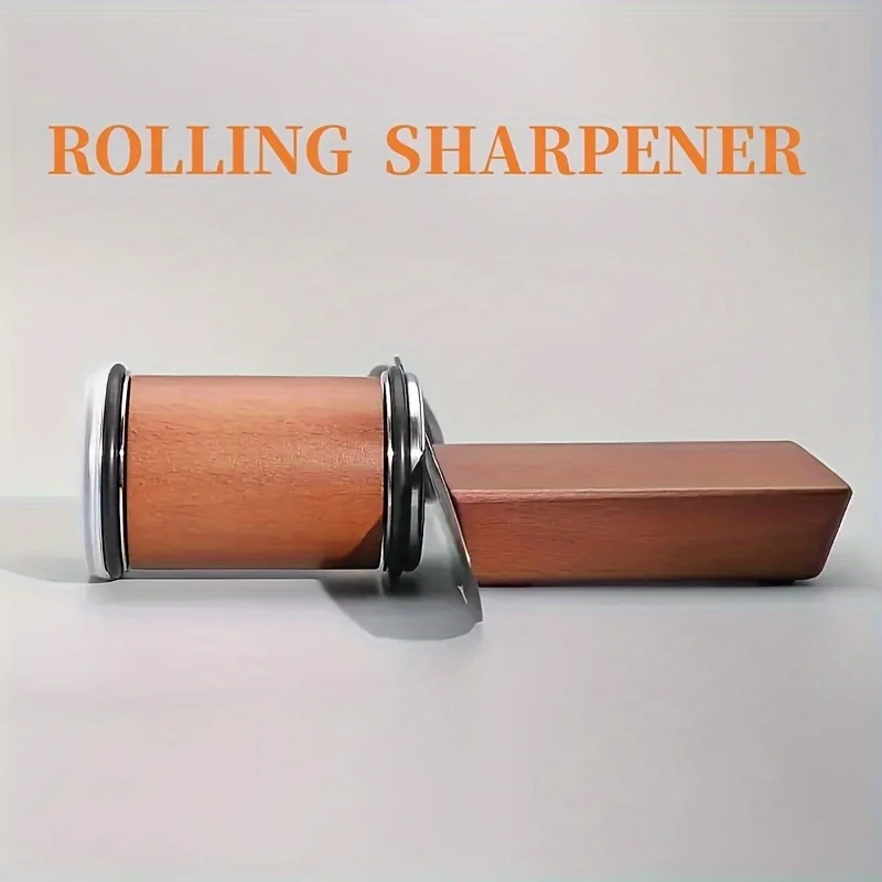 

Professional Rolling Sharpener with Sharpening Stones, Dual-Sided Kitchen Sharpening Tool with Solid Wood Handle