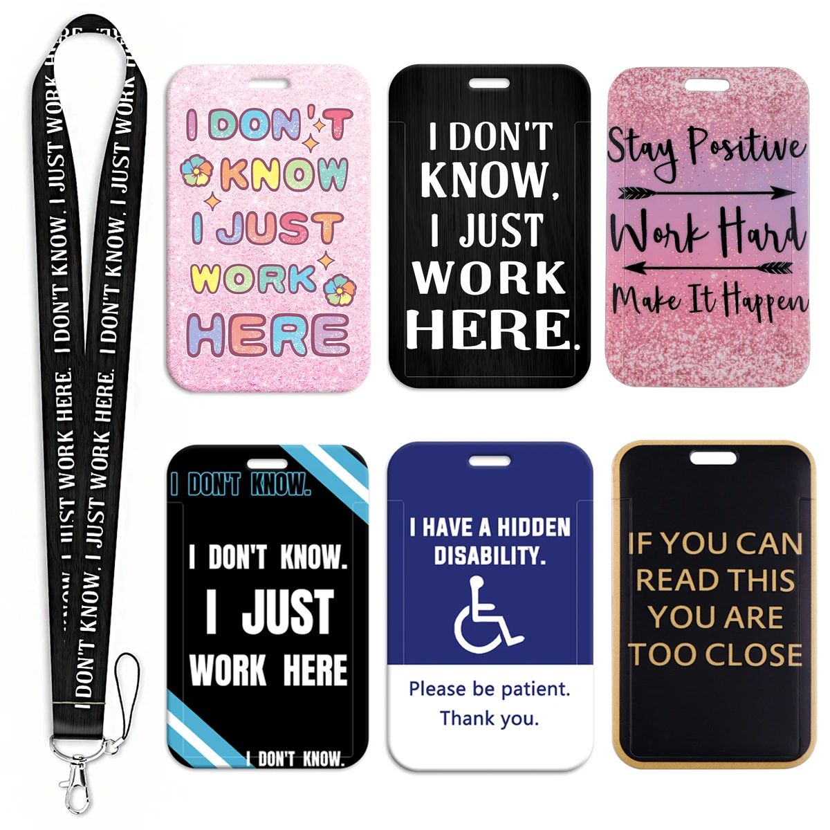 I DON'T KNOW I JUST WORK HERE Credential Holder Quotes Lanyard Keychain Neck Strap For Keys ID Card Gym Keyrings Accessories