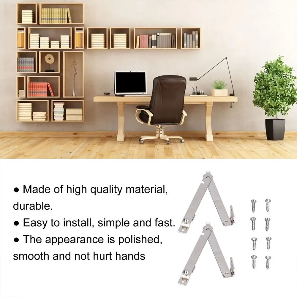 2pcs Small Silver Lid Support Hinges With Screws Efficient Folding Support Hinges Door Stay Hinge Cabinet Cupboard