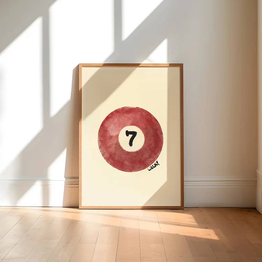 Modern Trendy Retro Vintage Pool Lucky 7 Number Ball Wall Art Prints Canvas Painting Poster Picture For Living Room Home Decor