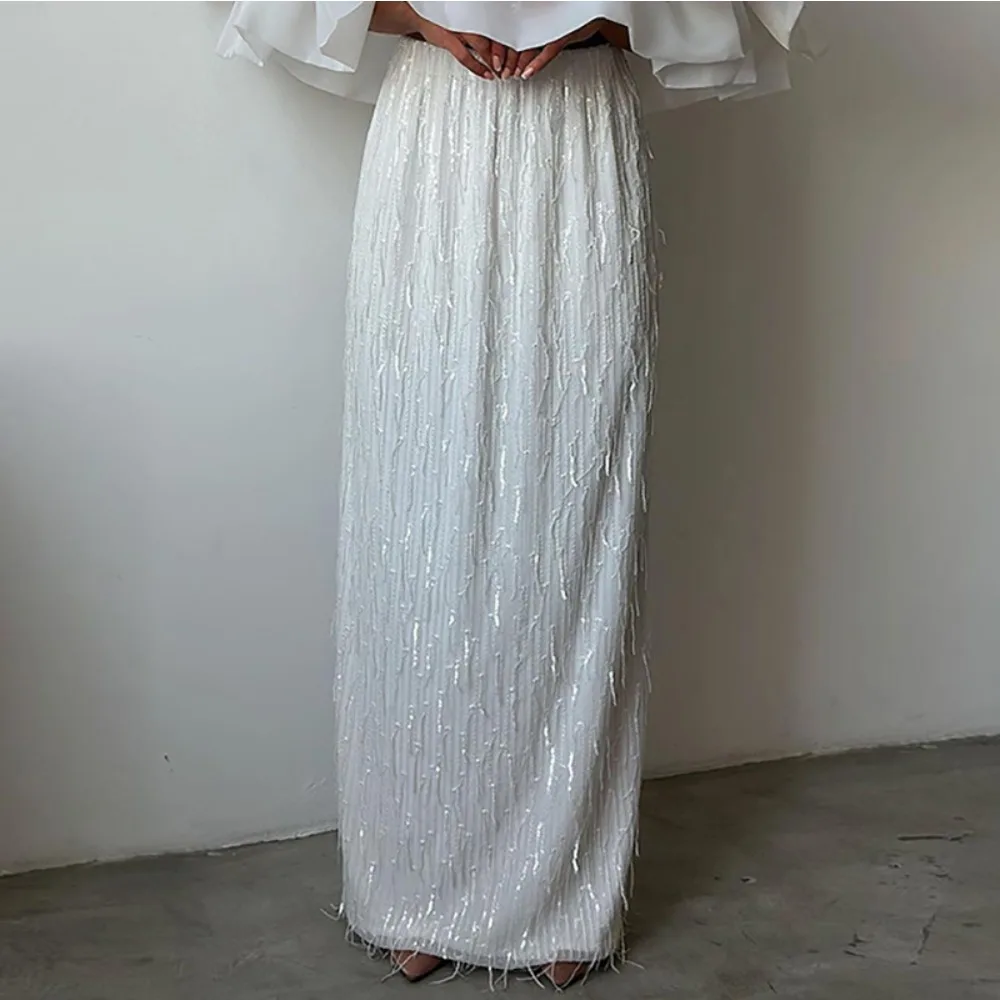 Women's Party Half Length Long Skirt Fashion Tassel Bead Decoration Autumn New Collection