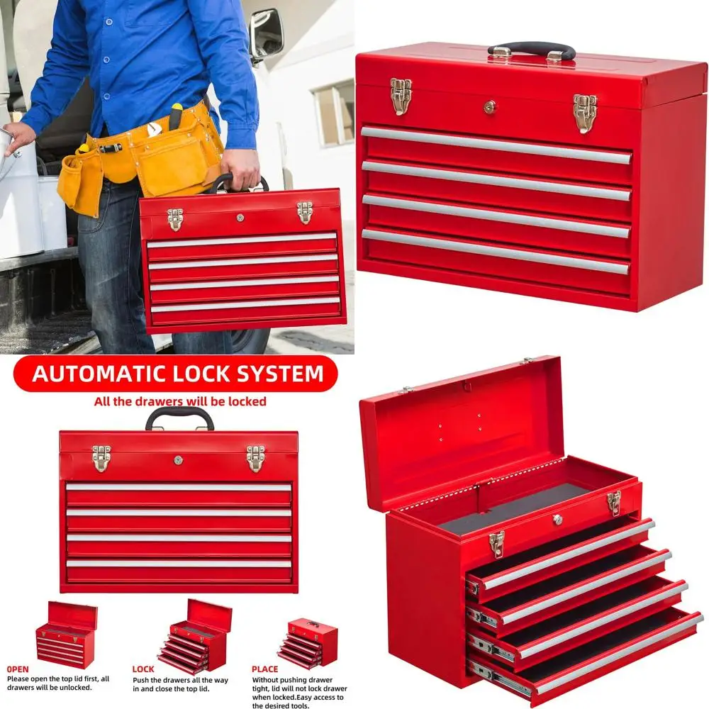 

20 Metal Portable Tool Chest with Cylinder Lock for Tool Storage and Home/Auto Mechanics Use