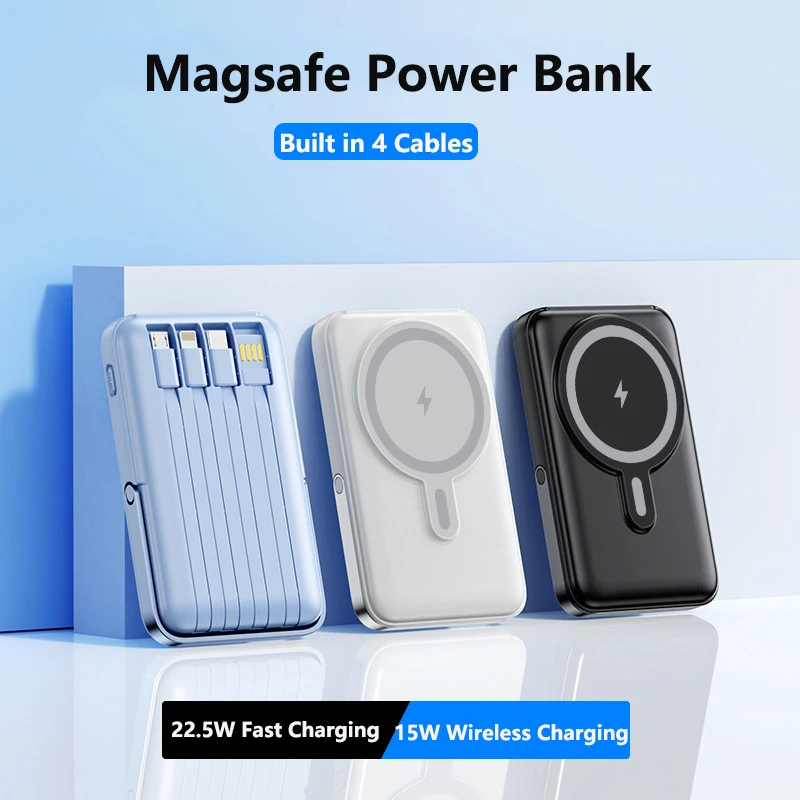 

20000mAh Magnetic Wireless Power Bank with Cable Stand 22.5W Fast Charger for iPhone 15 14 13 12 Samsung Huawei Xiaomi Powerbank