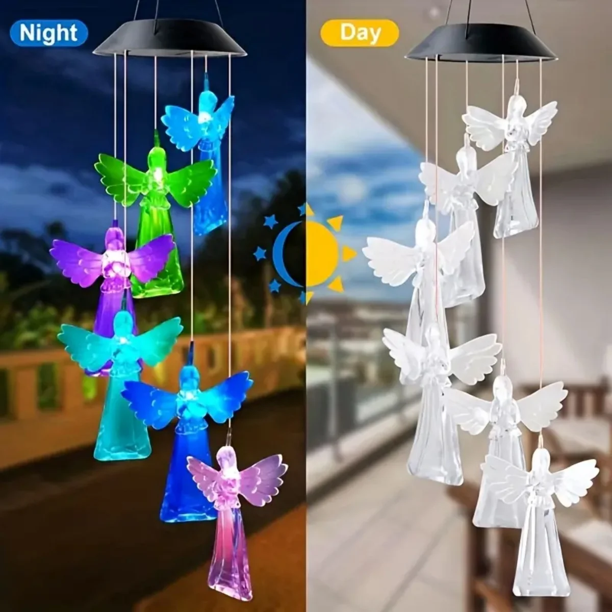 1pc Colorful Changing Light Wind Chimes With 6 LED Outdoor Waterproof Hanging Mobile Lamp For Home Garden Holiday Festival Decor
