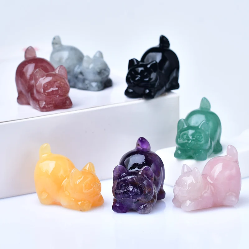 1PC Natural Crystal Small Cat Animal Carvings Sculpture Energy Quartz Animal Decor Healthy Healing Stones Christmas Present Gift