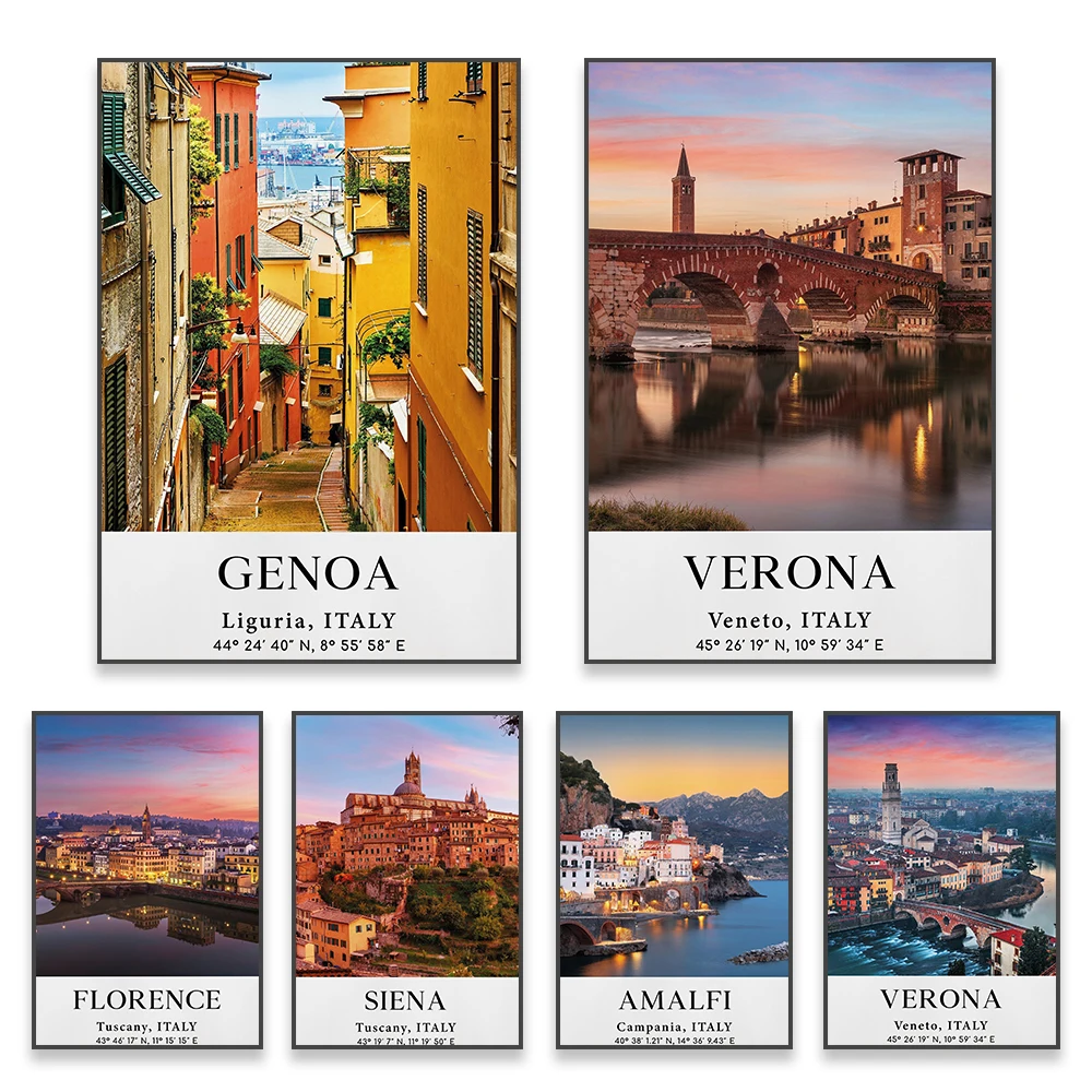 

Amalfi Italy Travel Poster Modern European City Florence Landscape Verona Print Siena Canvas Painting Wall Art Office Room Decor