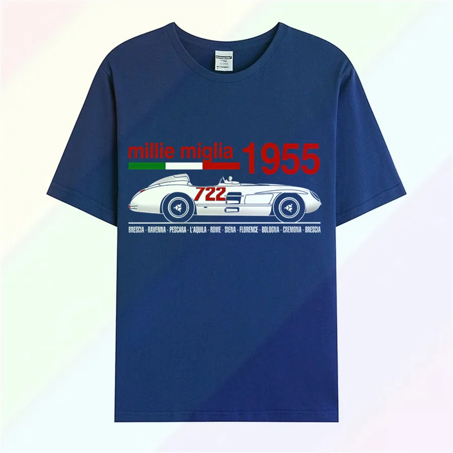 100% Baumwolle Klassische Motorsport Mille Miglia 1955 Rennen T-Shirt Sommer Stil T Hemd Nach aldult Teen unisex unisex