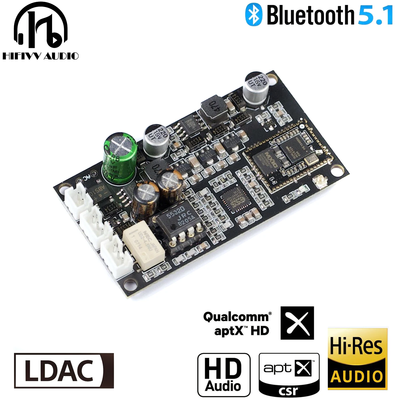 Bluetooth 5.1 Audio Sound Card Of QCC5125 QCC3034 QCC3040 DAC module analog input hard decoding board card aptx HD LDAC