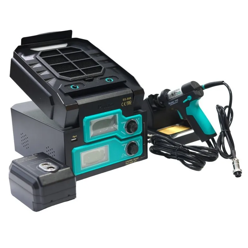 Pro'sKit SS-988H Soldering Station Desoldering Pump with Smoke Exhaust Soldering Iron Tip Cleaner Update from SS-331H