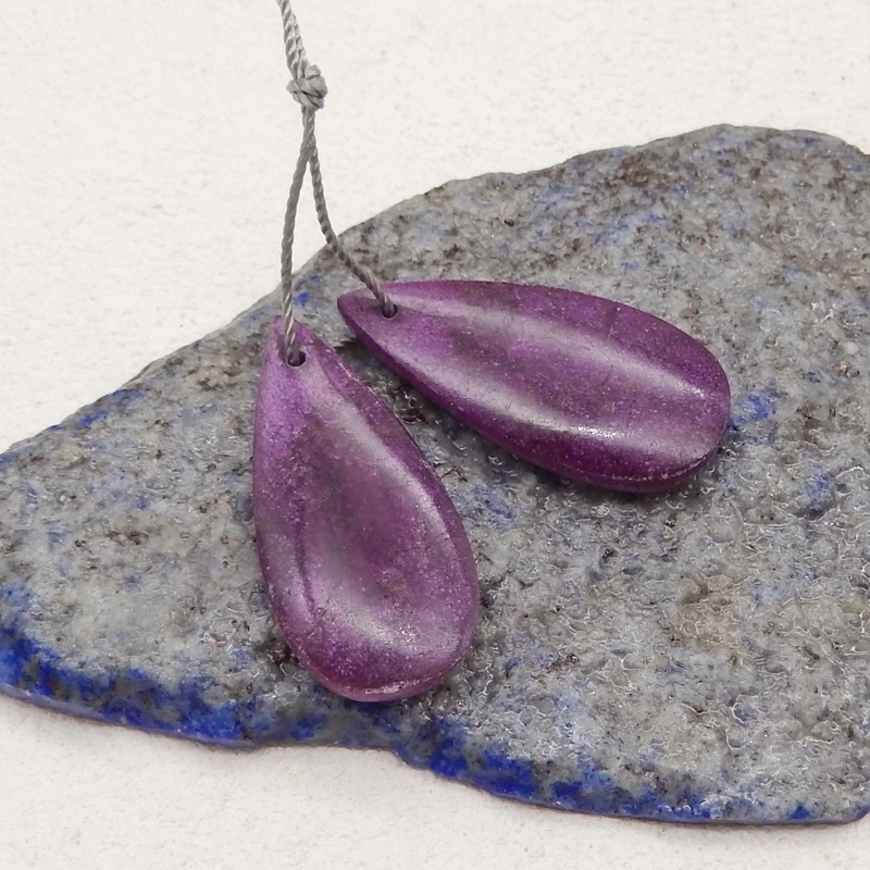 Orecchini pendenti in pietra naturale per le donne Orecchini fatti a mano in pietra viola africana Regali per feste Gioielli fai da te 30x14x4mm 5g