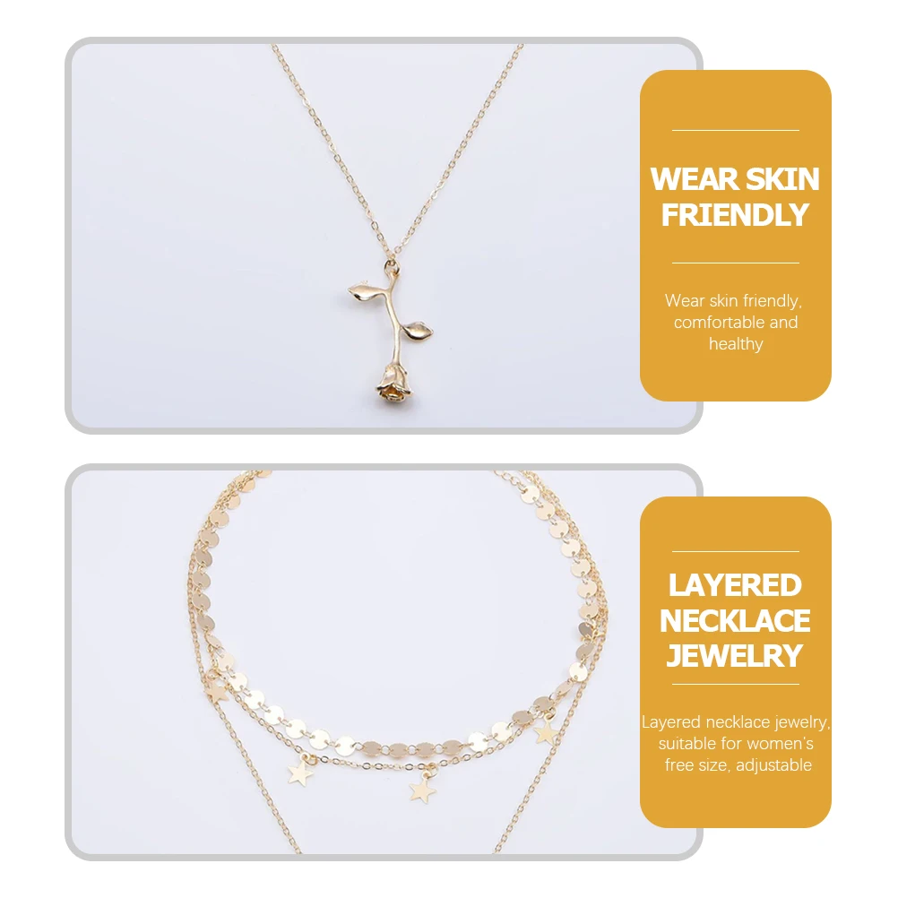 

Rose Multi Layer Necklace Women Clavicle Vintage Rose Flower Alloy Jewelry Durable Safe Material Adjustable Design Suitable