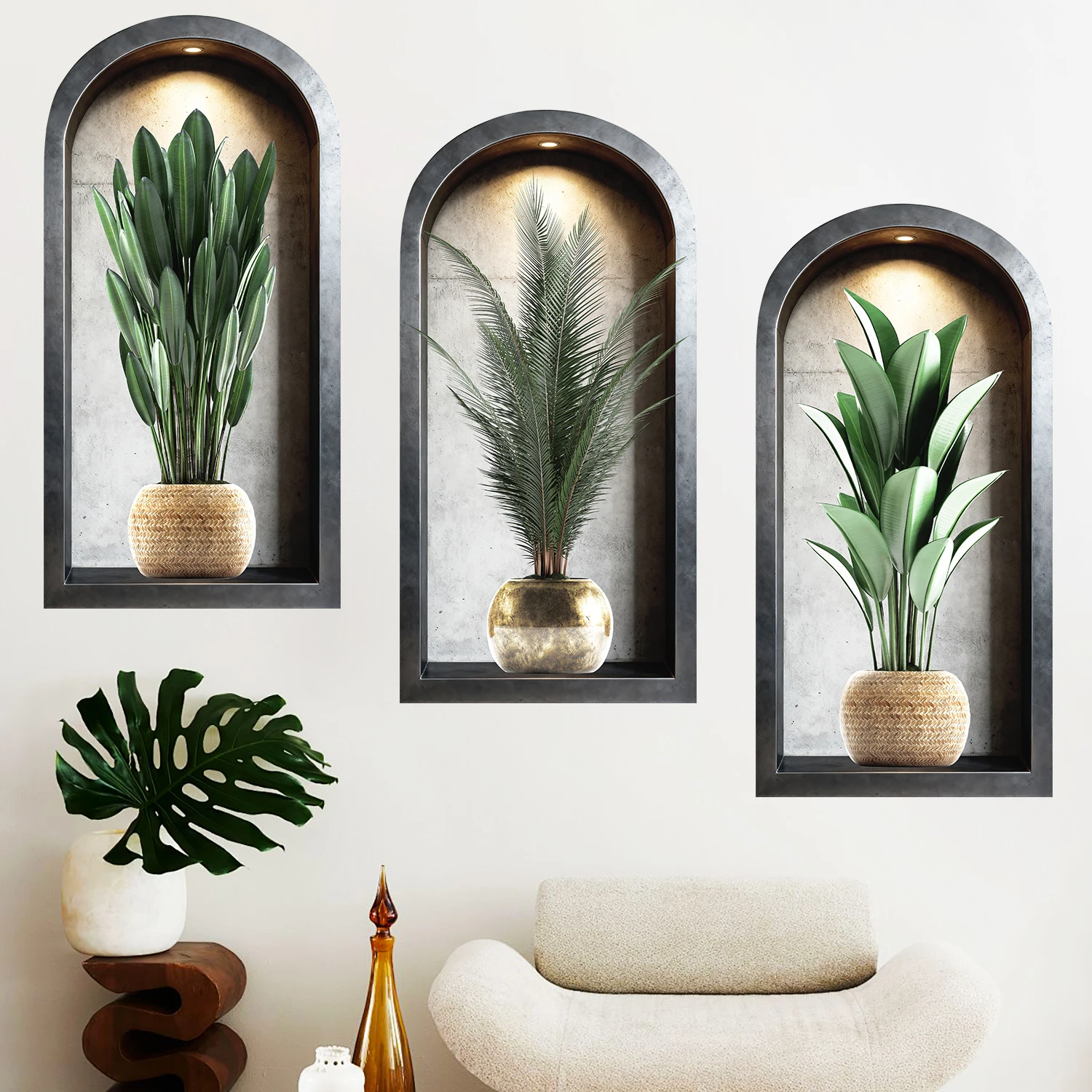 28 Styles Simulated Archway Niche Potted Plant Painting Wall Stickers Bedroom Living Room Hall Peel & Stick Art Mural Decals
