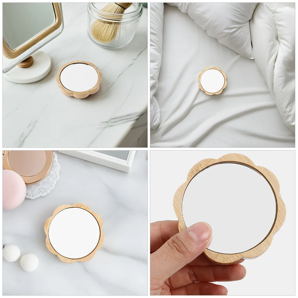 2Pcs Compact Wooden Makeup Mirror Portable Small Travel Purse Handheld Mirror Cute for Women Purse Compact Mirrors