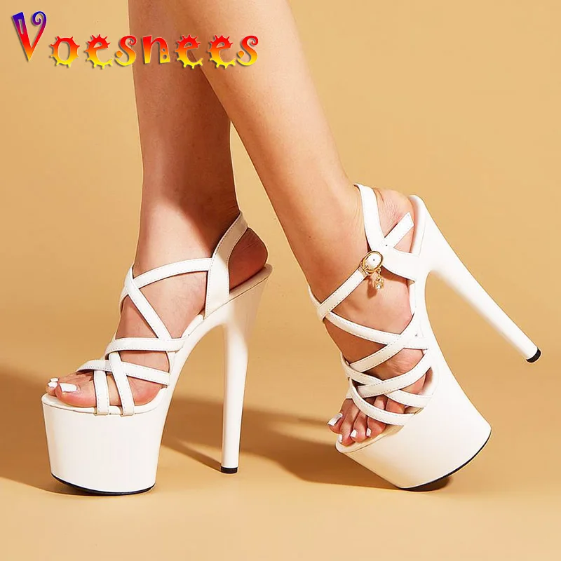 2023 Summer New Thin Band Women\'s Shoes European And American Fashion Platform Roman Sandals Sexy Model Runway High Heels 17CM