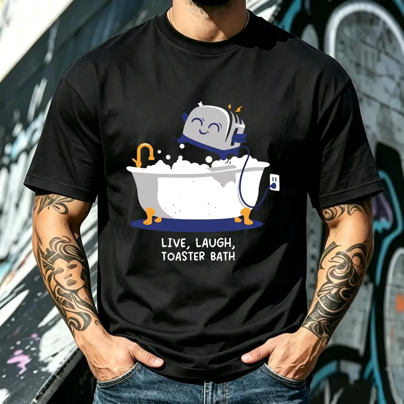 washed T Shirt NEW Live Laugh Toaster Bath Satire Funny Sarcasm Jokes MADE IN USA vintage Washed Breathable Unisex Casual