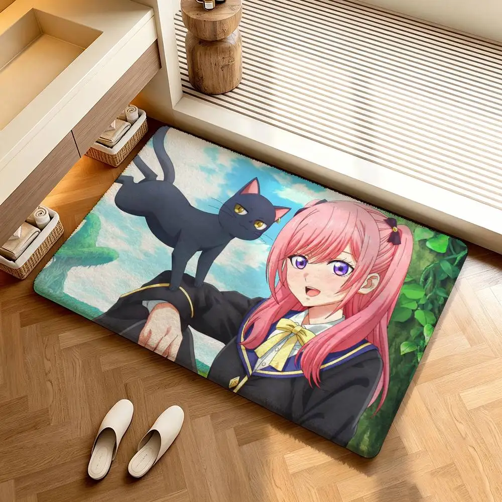 Black Cat and Witch Classroom  Shower Room Absorbent Small Floor Mat Soft Comfortable Decorative Foot Mat