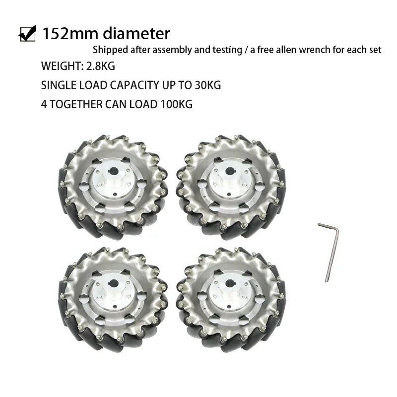 [신규] 152mm 메카넘 휠 4개 세트, 스테인레스 스틸 휠