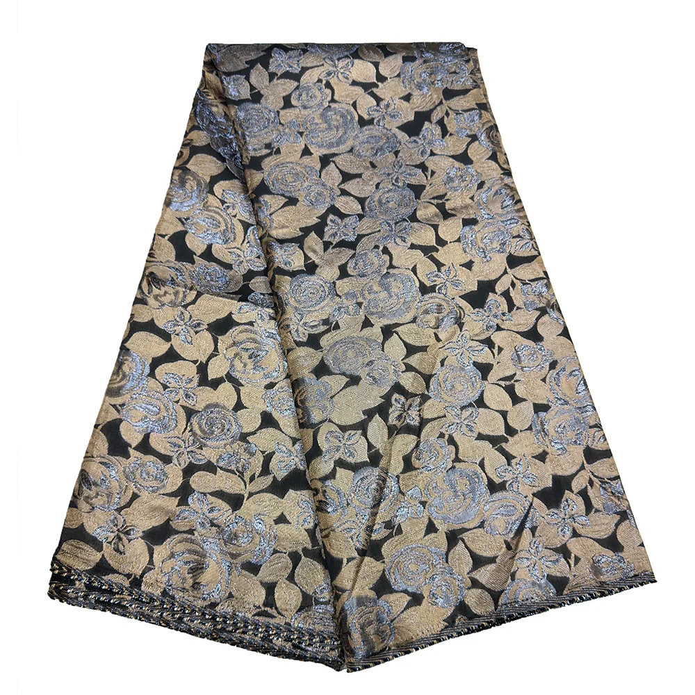 Лидер продаж, жаккардовая парчовая кружевная ткань, африканское нигерийское кружево для вечернего платья, материал для шитья, модная парча с позолотой, 5 ярдов