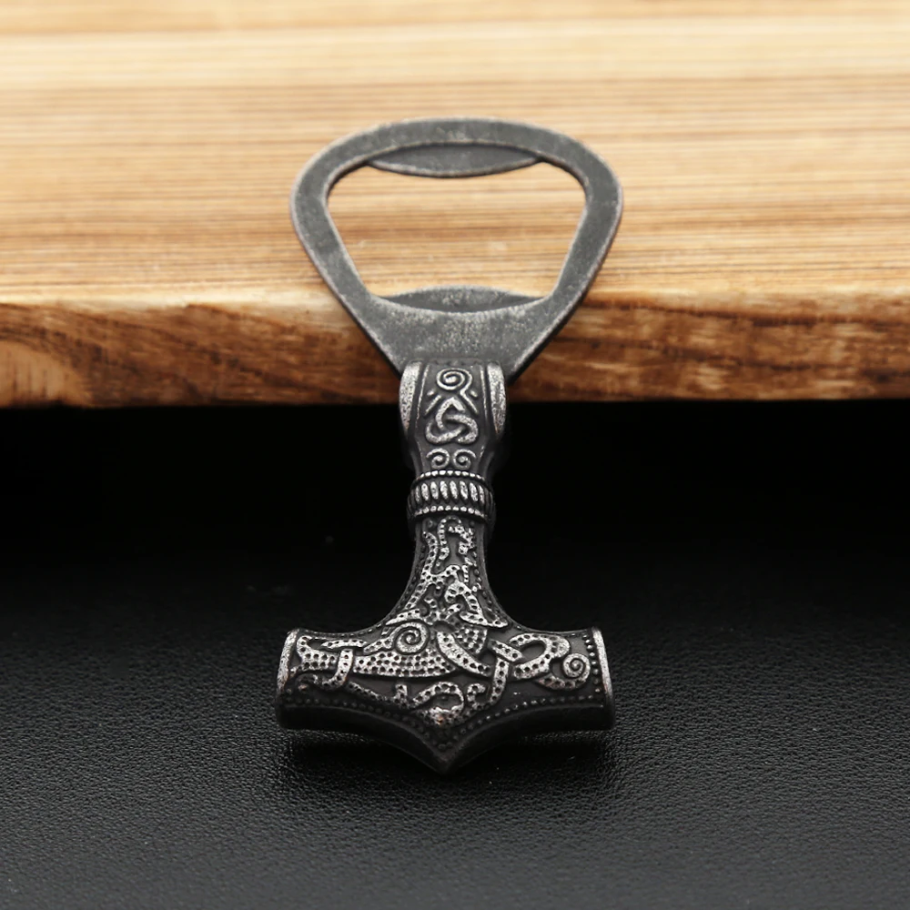 Martillo de Thor negro vikingos nórdicos, abridor de botellas Mjolnir, acero inoxidable 316L, sacacorchos gótico Vintage escandinavo, herramienta de joyería