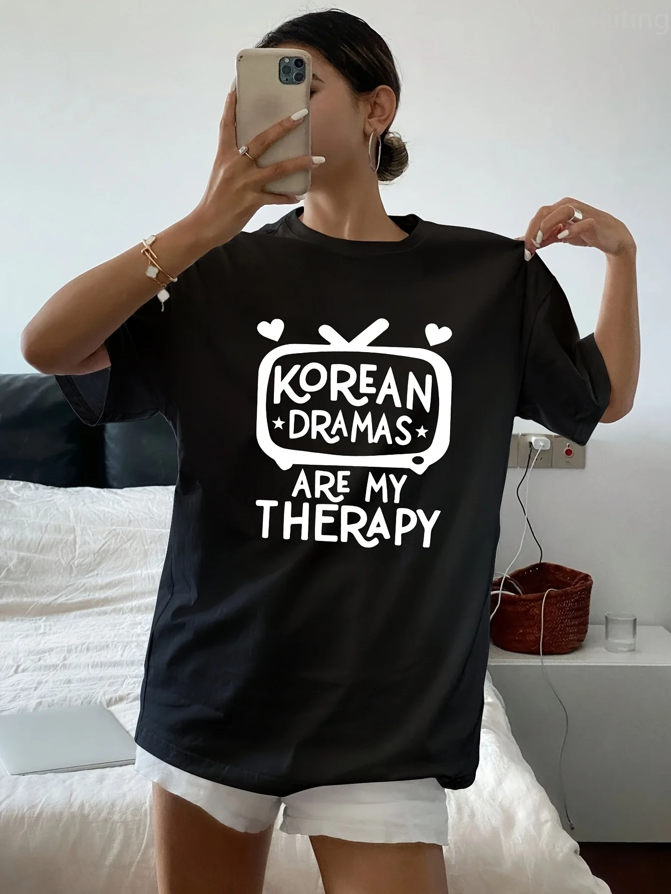 

Camiseta gráfica Dramas coreanos Are My Relax para mujer manga blancacuello redondoinformal con veranomanga corta