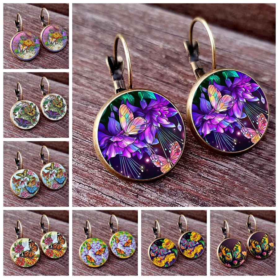 Fantasy Colorful Butterfly Earrings Exquisite Sweet Glass Earrings Fashionable Retro Butterfly Style Women\'s Earrings