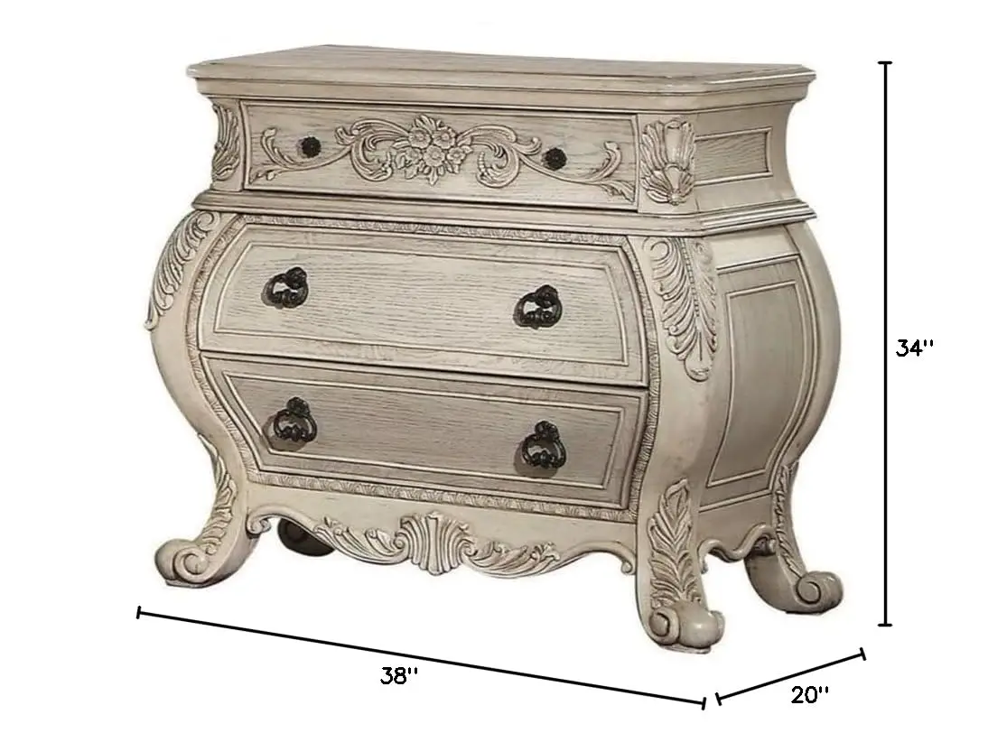 Wooden Curved Nightstand with Drawers, Bedroom Storage Furniture, Ivory, Customized