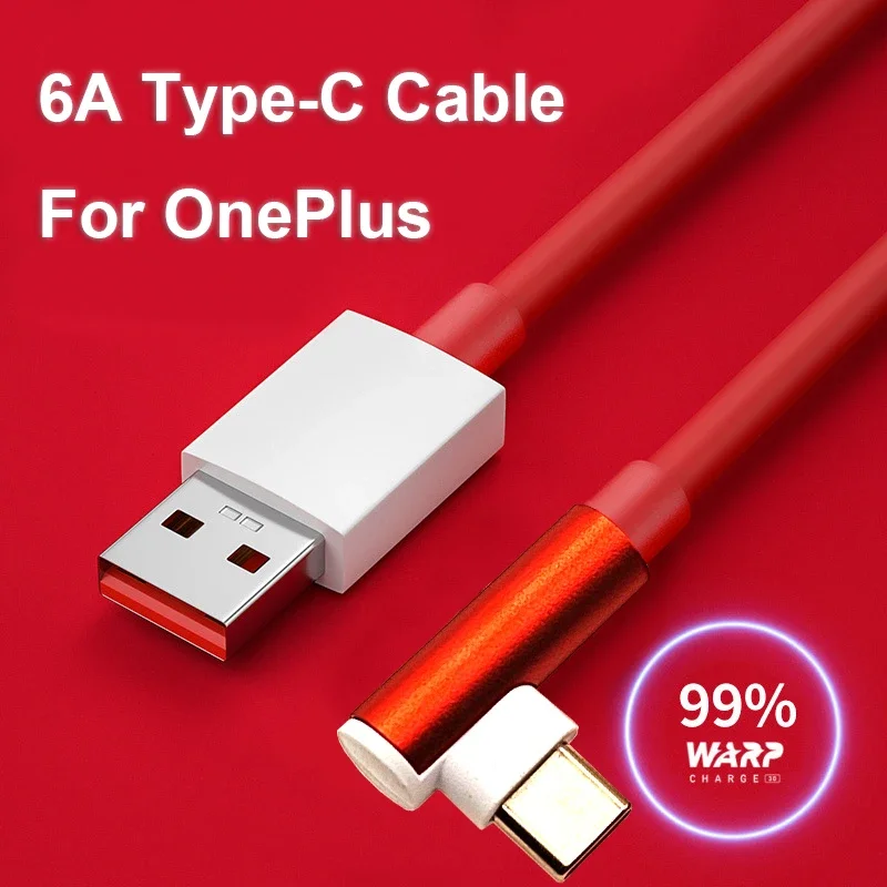 6A SuperVooc / Warp Fast Charging Elbow USB Type-C Cable for OnePlus 8 7T Pro 7 6T 1+5T 1+3 Dash Charging Line for OPPO Realme